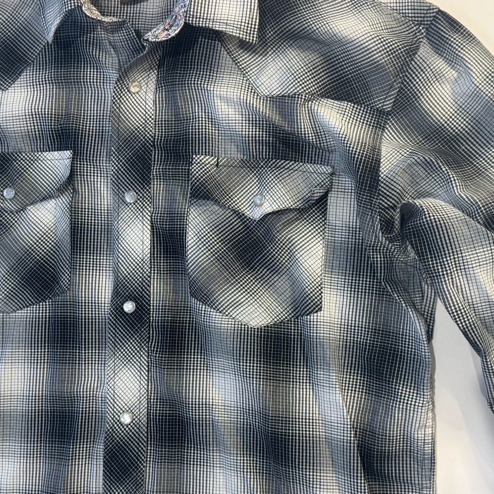 Cowboy Legend Western Snap Shirt XL Blue Plaid Long Sleeve Pearl Snaps - Picture 6 of 12
